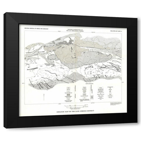 Sand Springs District Nevada Mines - USGS 1951 Black Modern Wood Framed Art Print with Double Matting by USGS
