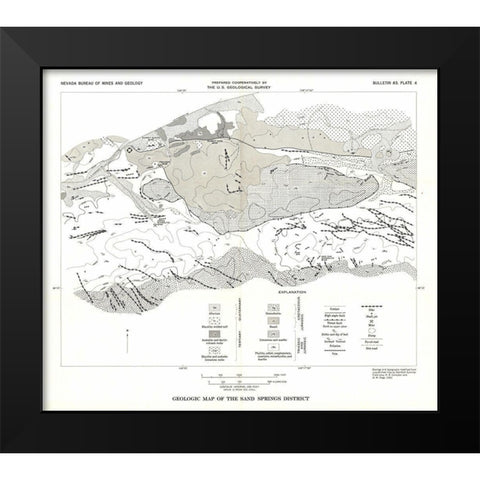 Sand Springs District Nevada Mines - USGS 1951 Black Modern Wood Framed Art Print by USGS