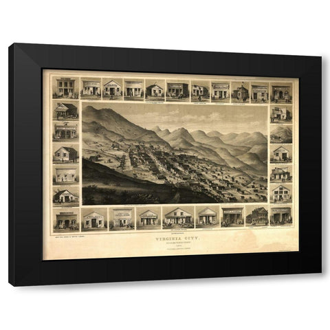 Virginia City Nevada - Kuchel 1861 Black Modern Wood Framed Art Print with Double Matting by Kuchel