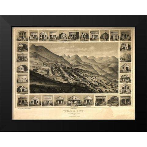 Virginia City Nevada - Kuchel 1861 Black Modern Wood Framed Art Print by Kuchel