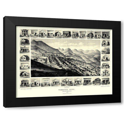 Virginia City Nevada - Brown 1861 Black Modern Wood Framed Art Print with Double Matting by Brown