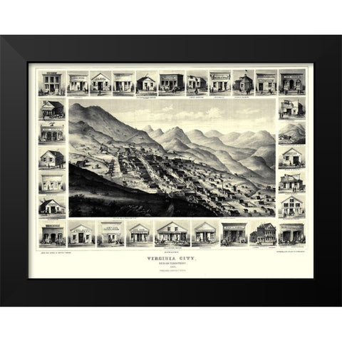 Virginia City Nevada - Brown 1861 Black Modern Wood Framed Art Print by Brown
