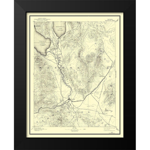 Wadsworth Nevada Sheet - USGS 1894 Black Modern Wood Framed Art Print by USGS
