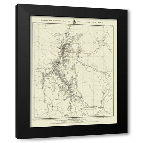 Washoe District showing Comstock Lode Nevada Black Modern Wood Framed Art Print by USGS