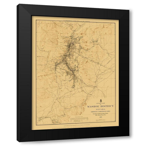 Washoe District Outline Comstock Lode Nevada Black Modern Wood Framed Art Print with Double Matting by USGS