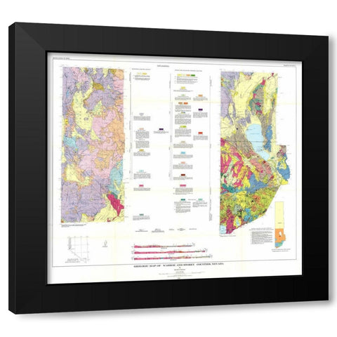 Washoe Storey Counties Nevada Mines - Bonham 1969 Black Modern Wood Framed Art Print with Double Matting by Bonham