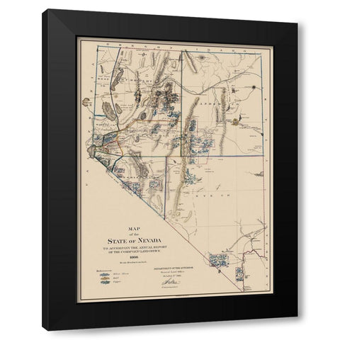 Gold Silver Copper Mines Nevada - USGS 1866 Black Modern Wood Framed Art Print with Double Matting by USGS