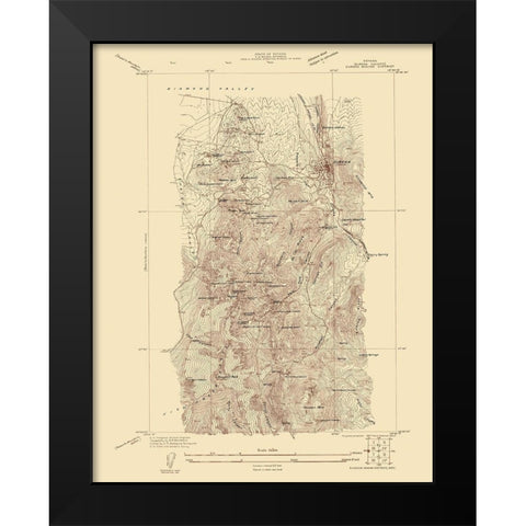 Eureka Mining District Nevada Sheet - USGS 1927 Black Modern Wood Framed Art Print by USGS