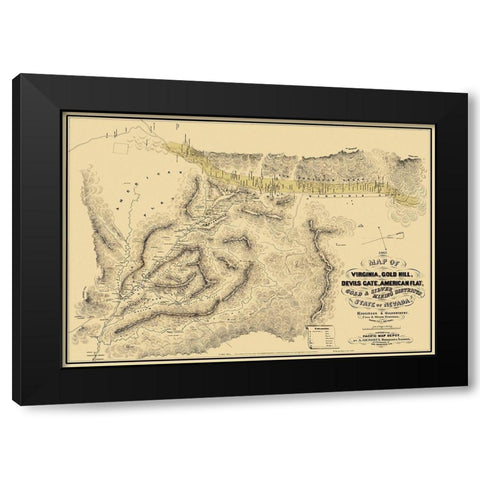 Gold Silver Mining Districts Nevada Black Modern Wood Framed Art Print by Higginson