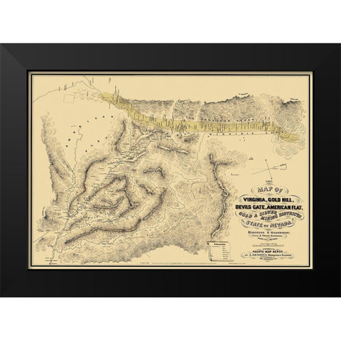 Gold Silver Mining Districts Nevada Black Modern Wood Framed Art Print by Higginson