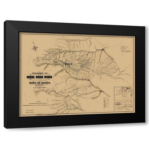 Austin Reese River Mine District Nevada Black Modern Wood Framed Art Print with Double Matting by Allardt