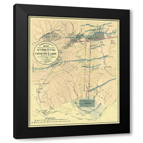 Sultro Tunnel Comstock Lode Nevada - Hoffmann 1866 Black Modern Wood Framed Art Print by Hoffmann