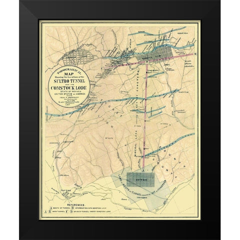 Sultro Tunnel Comstock Lode Nevada - Hoffmann 1866 Black Modern Wood Framed Art Print by Hoffmann