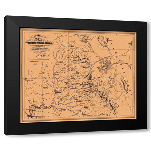 Washoe Mining Region California - Pierce 1860 Black Modern Wood Framed Art Print with Double Matting by Pierce