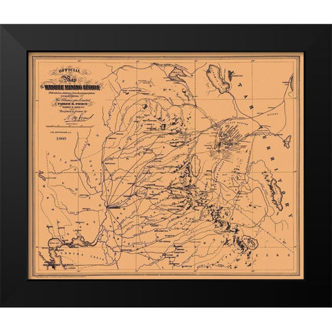 Washoe Mining Region California - Pierce 1860 Black Modern Wood Framed Art Print by Pierce