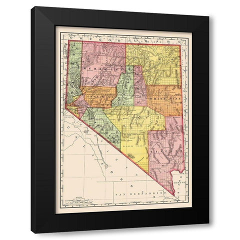Nevada - Rand McNally 1893 Black Modern Wood Framed Art Print with Double Matting by Rand McNally