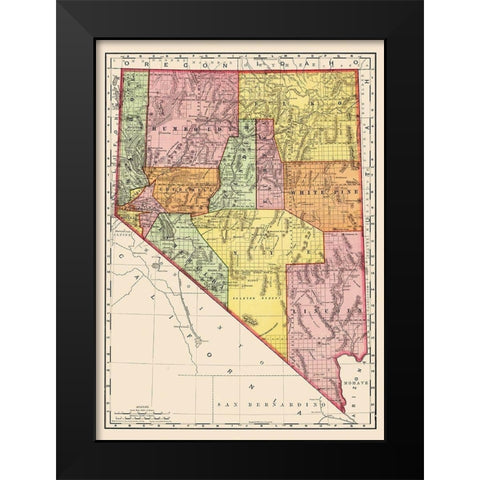 Nevada - Rand McNally 1893 Black Modern Wood Framed Art Print by Rand McNally