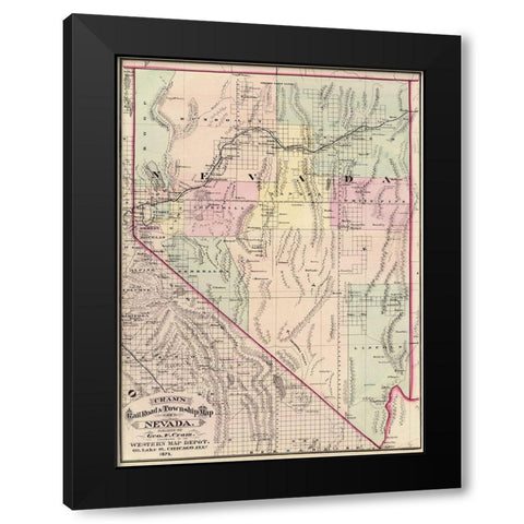 Nevada Railroads and Townships - Cram 1875 Black Modern Wood Framed Art Print with Double Matting by Cram