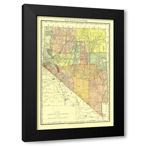Nevada - Rand McNally 1893 Black Modern Wood Framed Art Print by Rand McNally