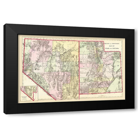 Nevada, Utah - Mitchell 1890 Black Modern Wood Framed Art Print with Double Matting by Mitchell
