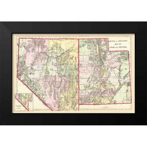 Nevada, Utah - Mitchell 1890 Black Modern Wood Framed Art Print by Mitchell