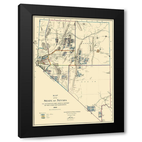 Mining Nevada - General Land Office 1866 Black Modern Wood Framed Art Print with Double Matting by General Land Office