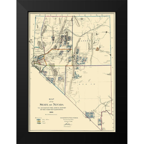 Mining Nevada - General Land Office 1866 Black Modern Wood Framed Art Print by General Land Office
