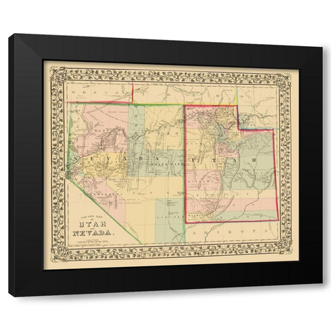 Nevada, Utah - Mitchell 1870 Black Modern Wood Framed Art Print by Mitchell