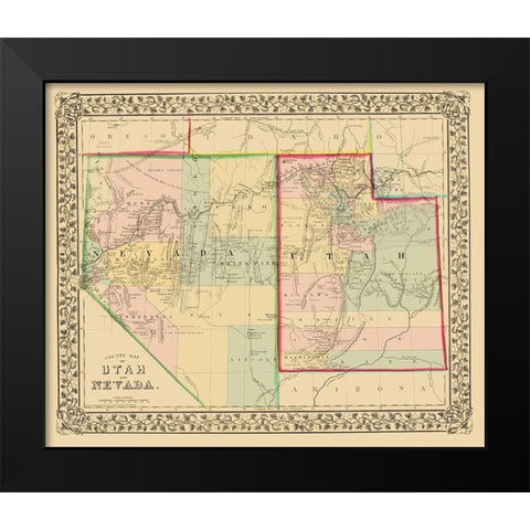 Nevada, Utah - Mitchell 1870 Black Modern Wood Framed Art Print by Mitchell