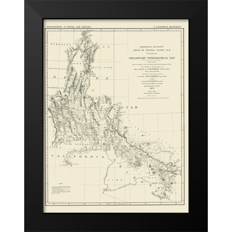 Explorations Nevada Arizona - Wheeler 1871 Black Modern Wood Framed Art Print by Wheeler