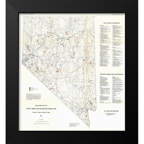 Active Mines Oil Fields Nevada Mines - Payne 1976 Black Modern Wood Framed Art Print by Payne