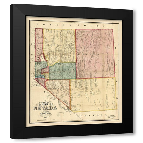Nevada - Holt 1866  Black Modern Wood Framed Art Print by Holt