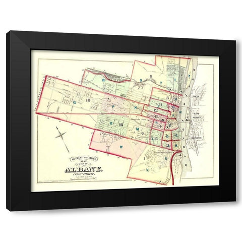 Albany New York Outline and Index - Hopkins 1876 Black Modern Wood Framed Art Print with Double Matting by Hopkins