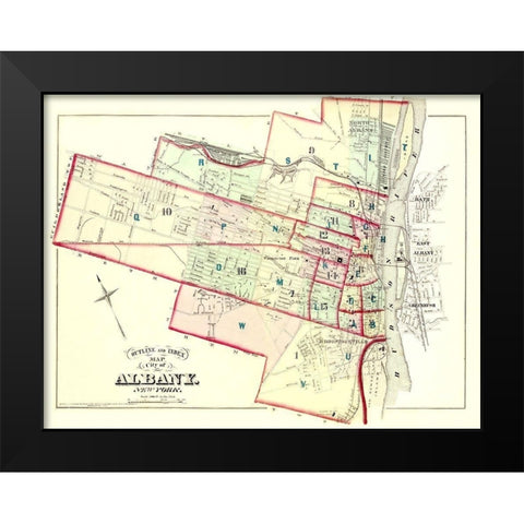 Albany New York Outline and Index - Hopkins 1876 Black Modern Wood Framed Art Print by Hopkins