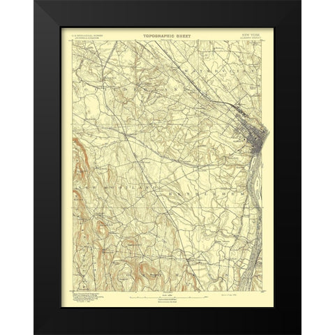 Albany New York Sheet - USGS 1893 Black Modern Wood Framed Art Print by USGS