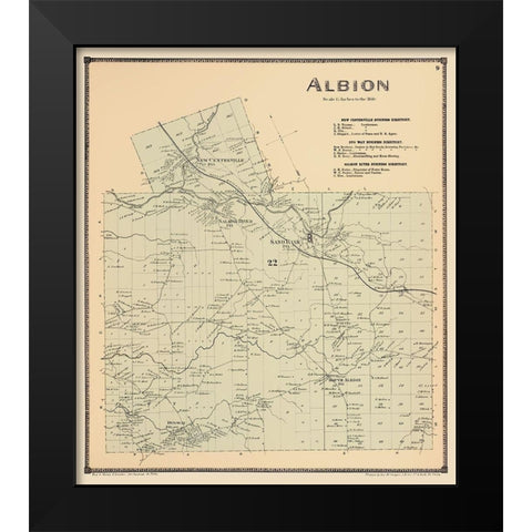 Albion New York Landowner - Stone 1867 Black Modern Wood Framed Art Print by Stone
