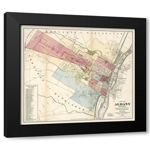 Albany New York - Bingham 1877  Black Modern Wood Framed Art Print with Double Matting by Bingham