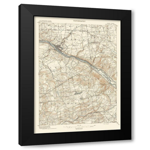 Amsterdam New York Sheet - USGS 1895 Black Modern Wood Framed Art Print by USGS