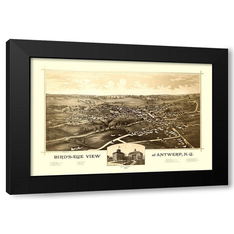 Antwerp New York - Burleigh 1888  Black Modern Wood Framed Art Print with Double Matting by Burleigh