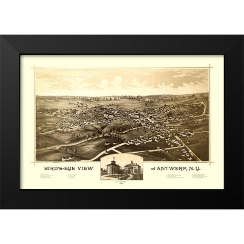 Antwerp New York - Burleigh 1888  Black Modern Wood Framed Art Print by Burleigh