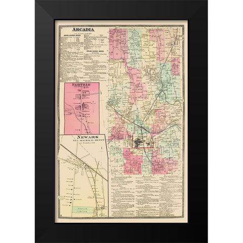Arcadia New York Landowner - Beers 1874 Black Modern Wood Framed Art Print by Beers
