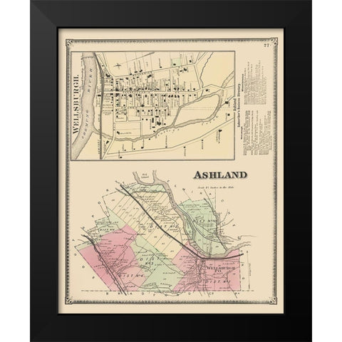 Ashland New York - Beers 1869 Black Modern Wood Framed Art Print by Beers