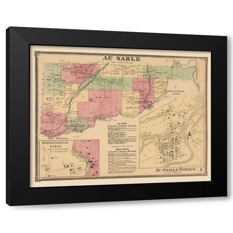 Au Sable New York - Beers 1869 Black Modern Wood Framed Art Print with Double Matting by Beers