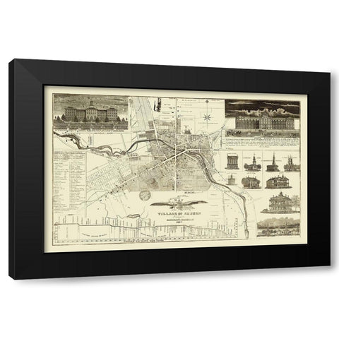 Auburn New York Landowner - Hagaman 1837 Black Modern Wood Framed Art Print with Double Matting by Hagaman