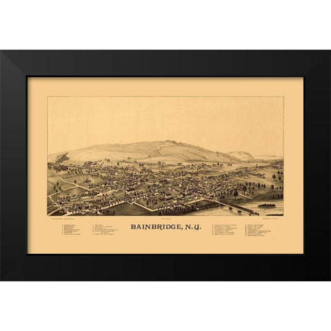 Bainbridge New York - Burleigh 1889  Black Modern Wood Framed Art Print by Burleigh