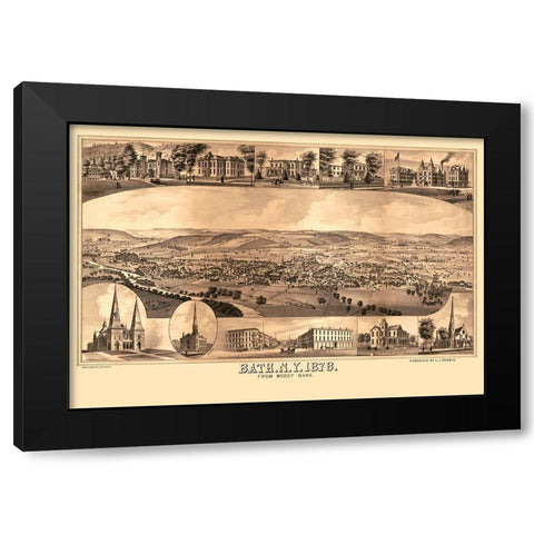 Bath New York - Corbin 1878  Black Modern Wood Framed Art Print with Double Matting by Corbin
