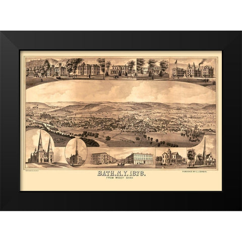 Bath New York - Corbin 1878  Black Modern Wood Framed Art Print by Corbin
