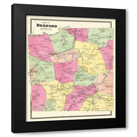 Bedford New York Landowner - Beers 1868 Black Modern Wood Framed Art Print by Beers