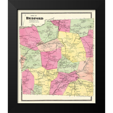 Bedford New York Landowner - Beers 1868 Black Modern Wood Framed Art Print by Beers