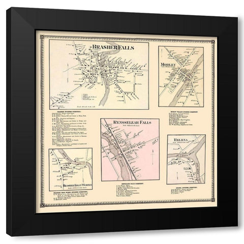 Brasher Falls, Morley, Renssellear Falls, Helena Black Modern Wood Framed Art Print with Double Matting by Stone